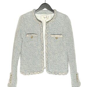 Celine Blue Ivory Tweed Open Cardigan Jacket